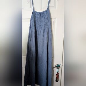 Grade & Gather Cotton Dress Blue S Ruched